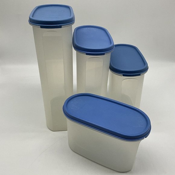 Tupperware Vintage Modular Mate Lot of 4 Containers with Blue Lids Collectible - Picture 13 of 14